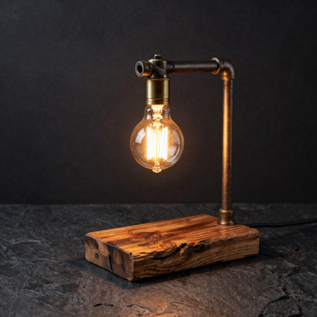 Lampe Filament Métal et Bois