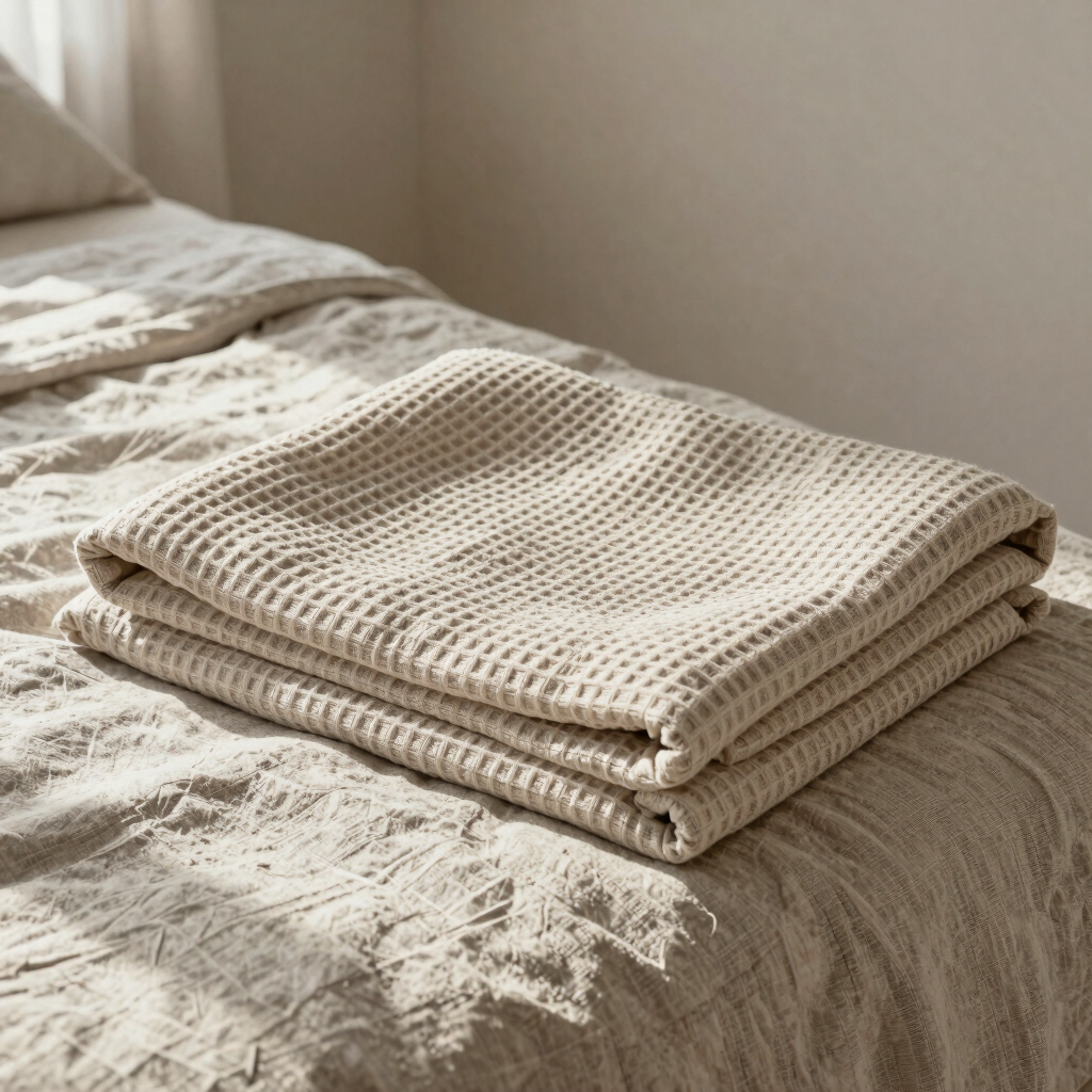 Waffle-Weave Linen Sofa Blanket