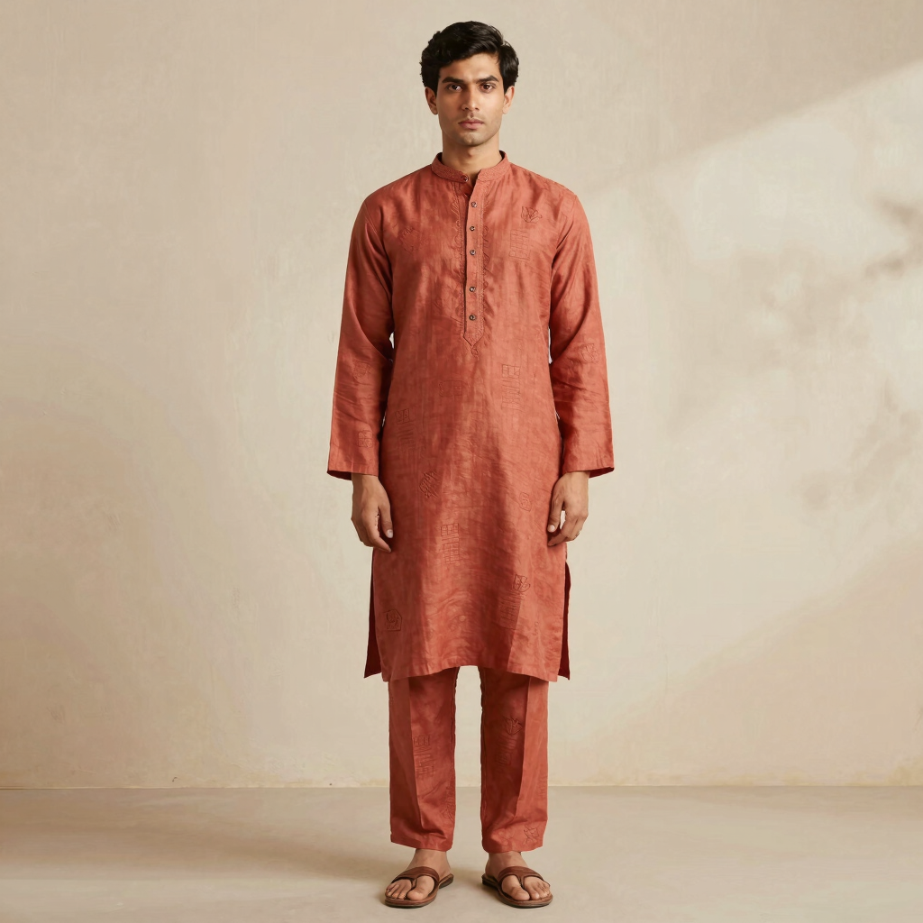 Mehrunisa Terracotta Linen Kurta