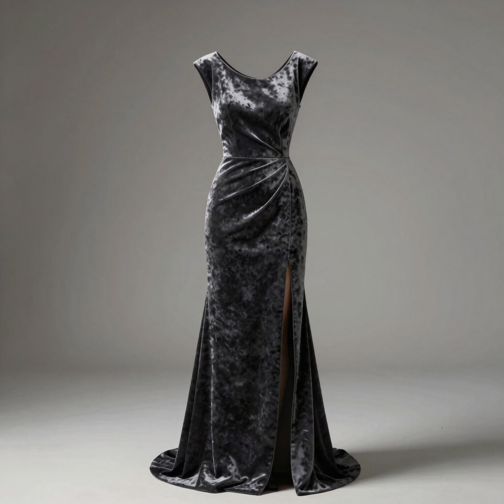 Midnight Charcoal Velvet Column Gown
