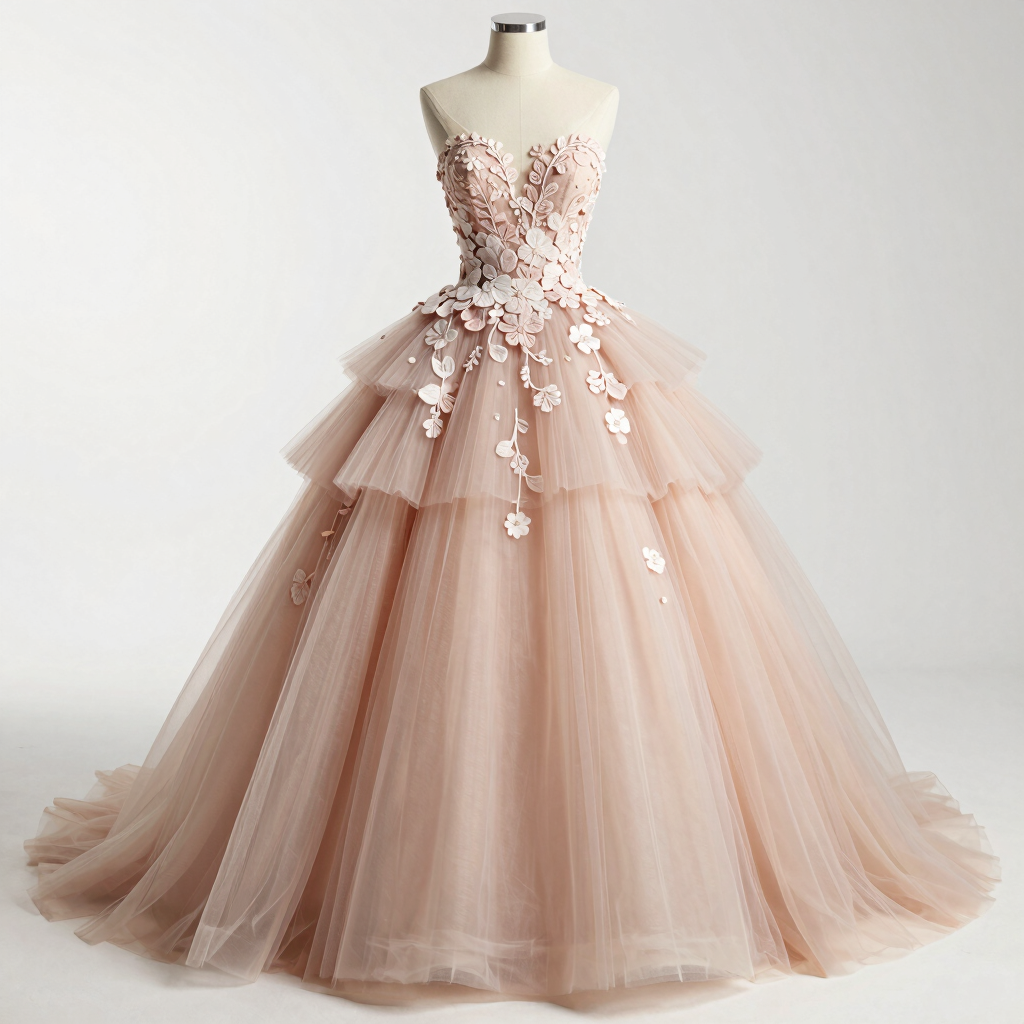 Genevieve Tiered Floral Tulle Ballgown