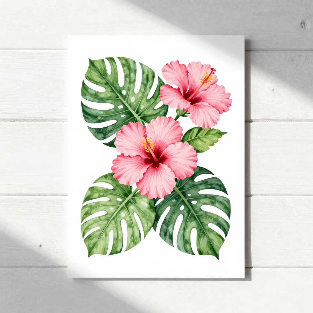 Monstera & Hibiscus Fine Art Print