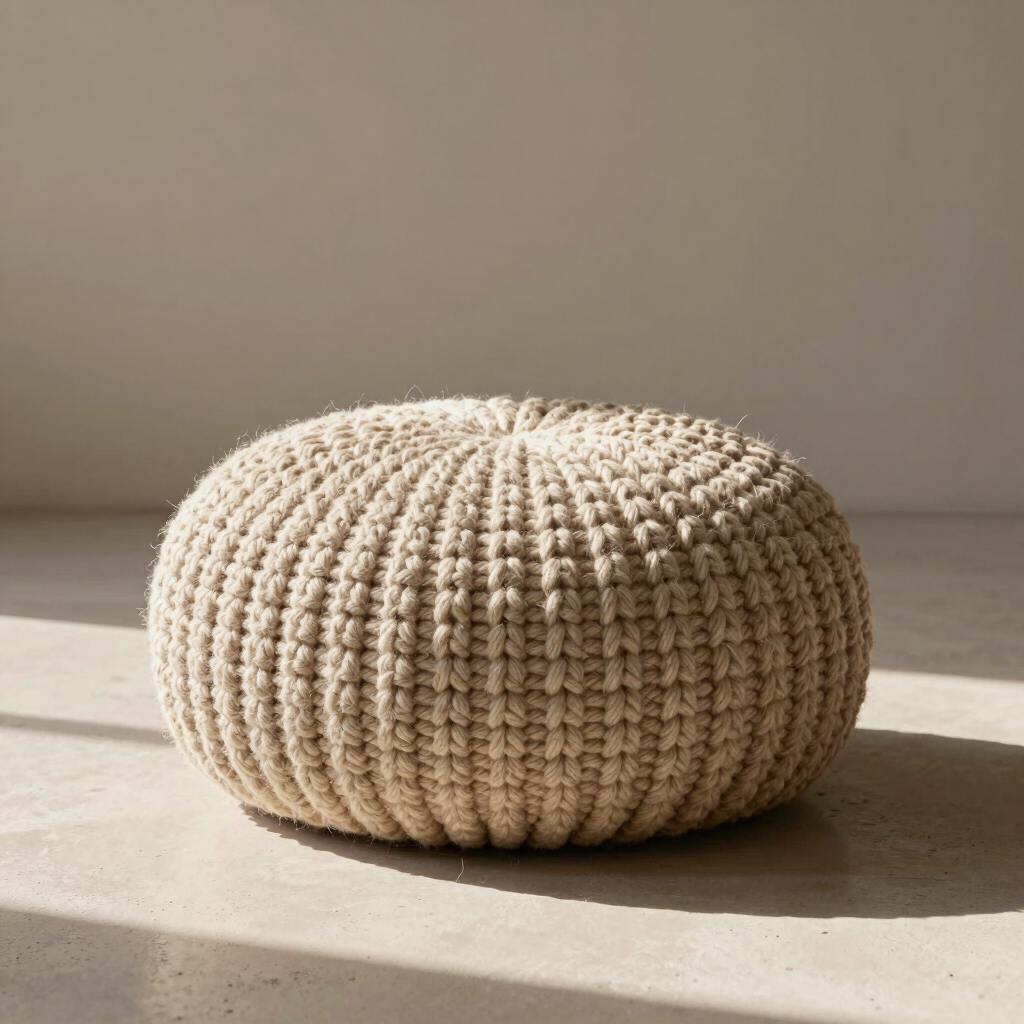 Oatmeal Bouclé Monolith Pouf