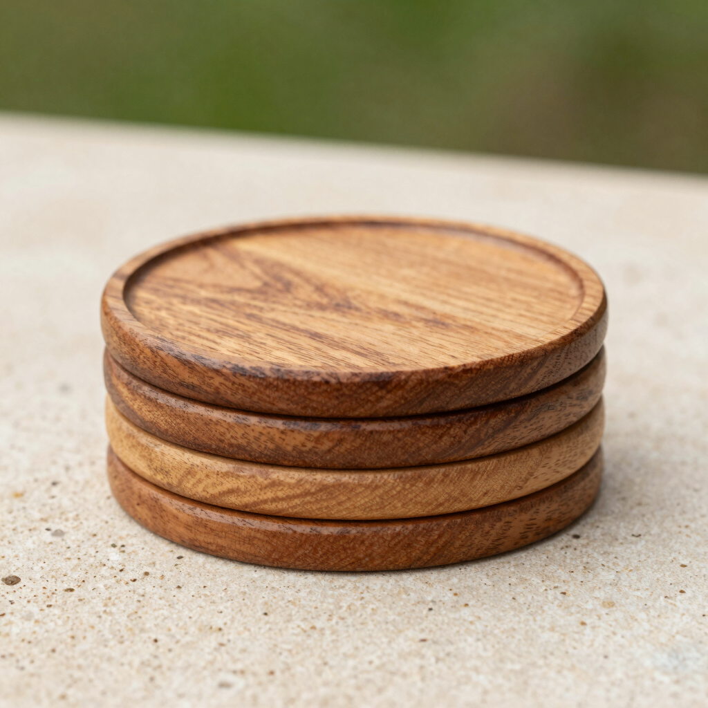 Bhimtal Hand-Carved Oak Coasters