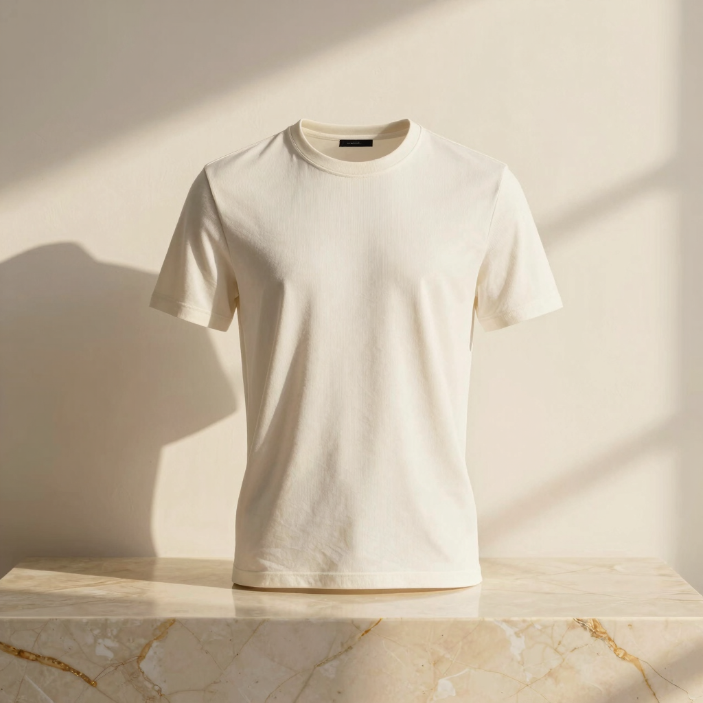 Luxury Ribbed Tee in Off-White