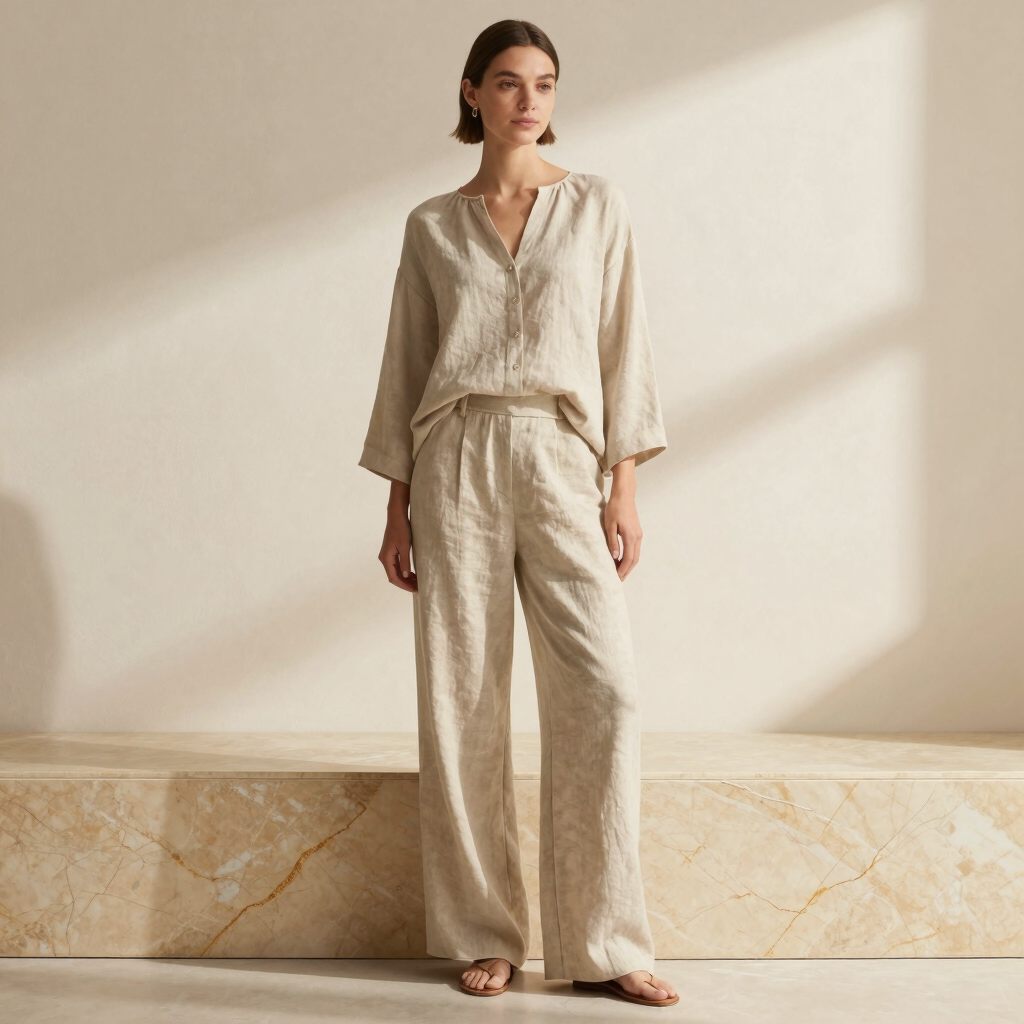 Oatmeal Linen Two-Piece Set