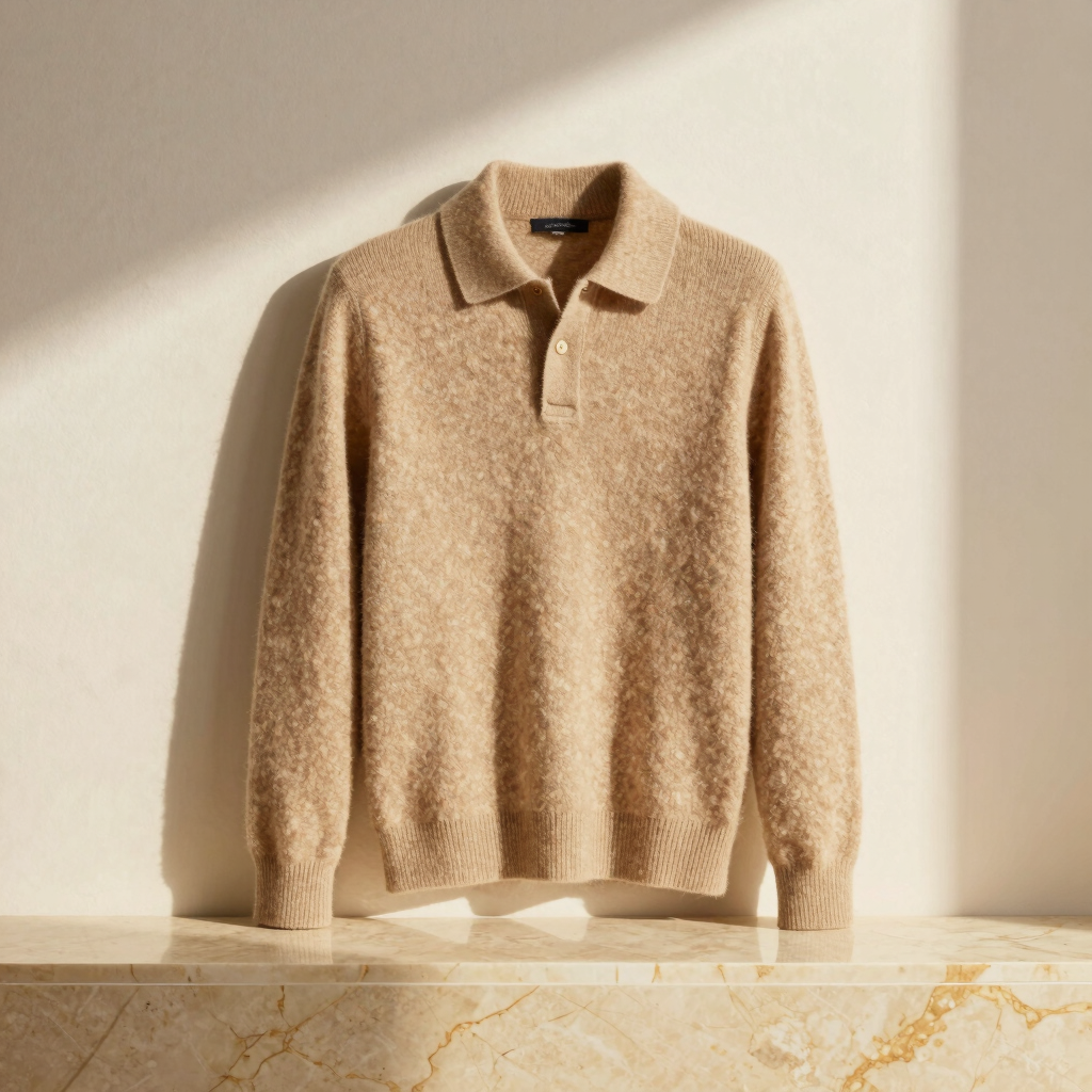 Fine Cashmere Polo in Warm Beige