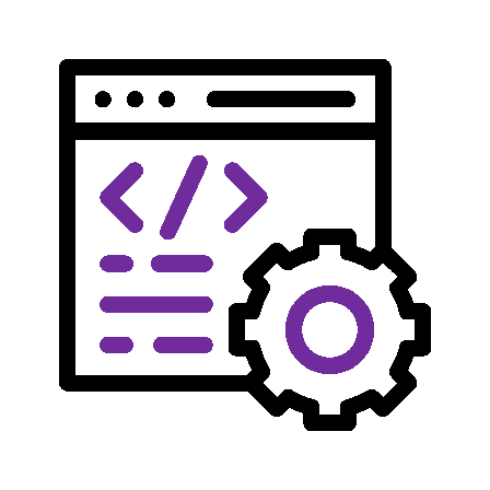 a purple and black icon with a purple and white symbol