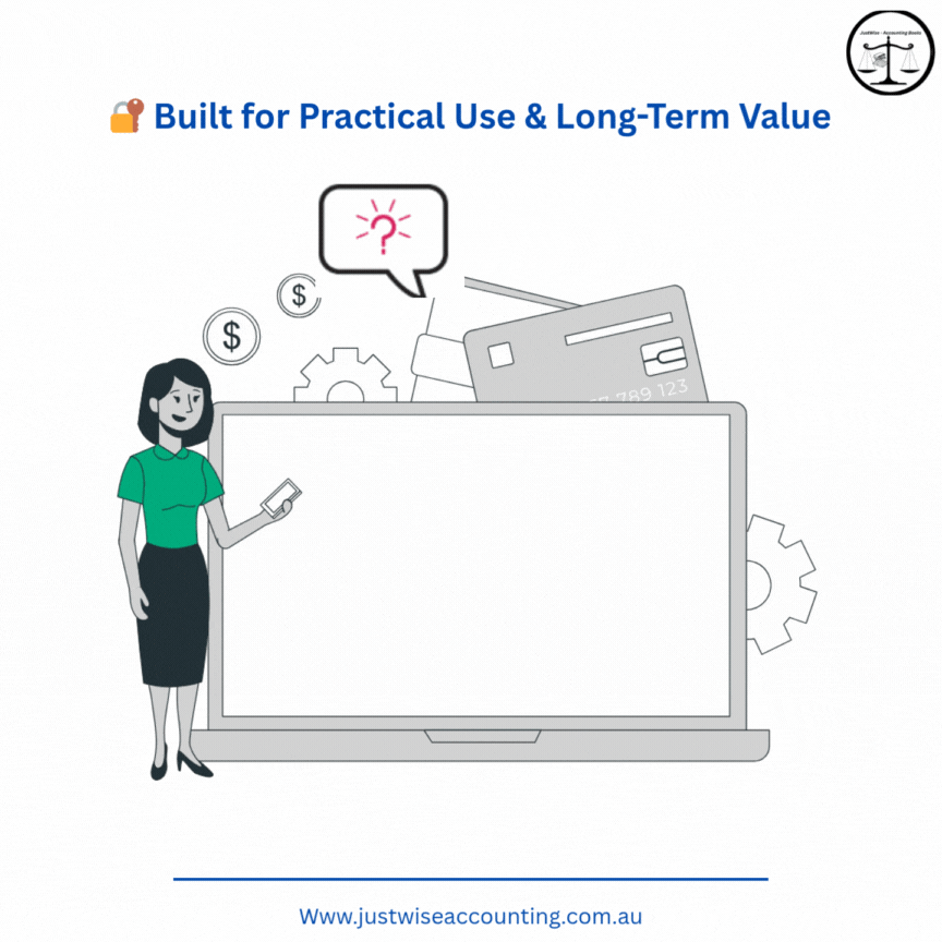 GIF of Womanteaching business on screen with charts and question mark
