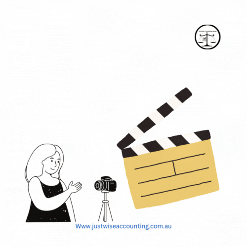 Notification bell with 34 alerts, clapperboard, person filming, justice scales, and link to justwise