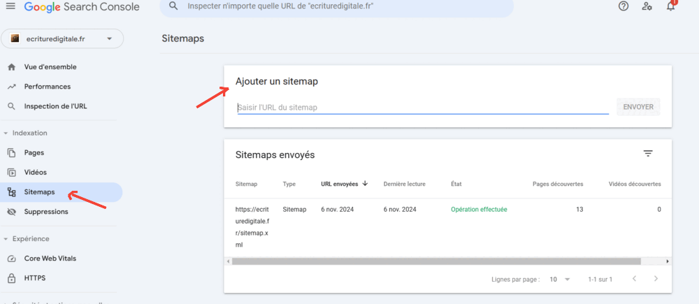 Intégrer son sitemap sur Google Search Console. Crédit image : C. Crockey