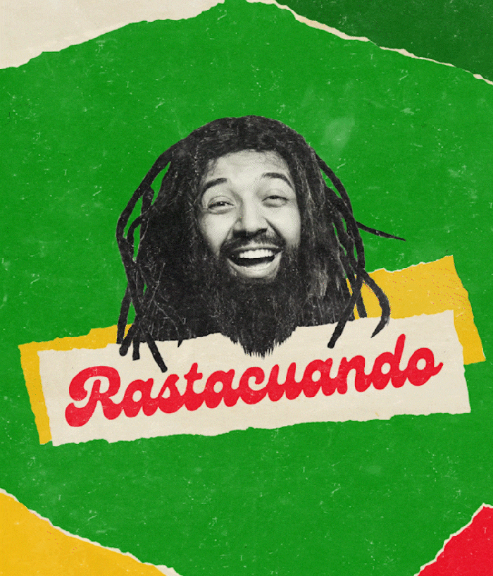 caricatura de hombre rasta sobre fondo verde con el nombre Rastacuando