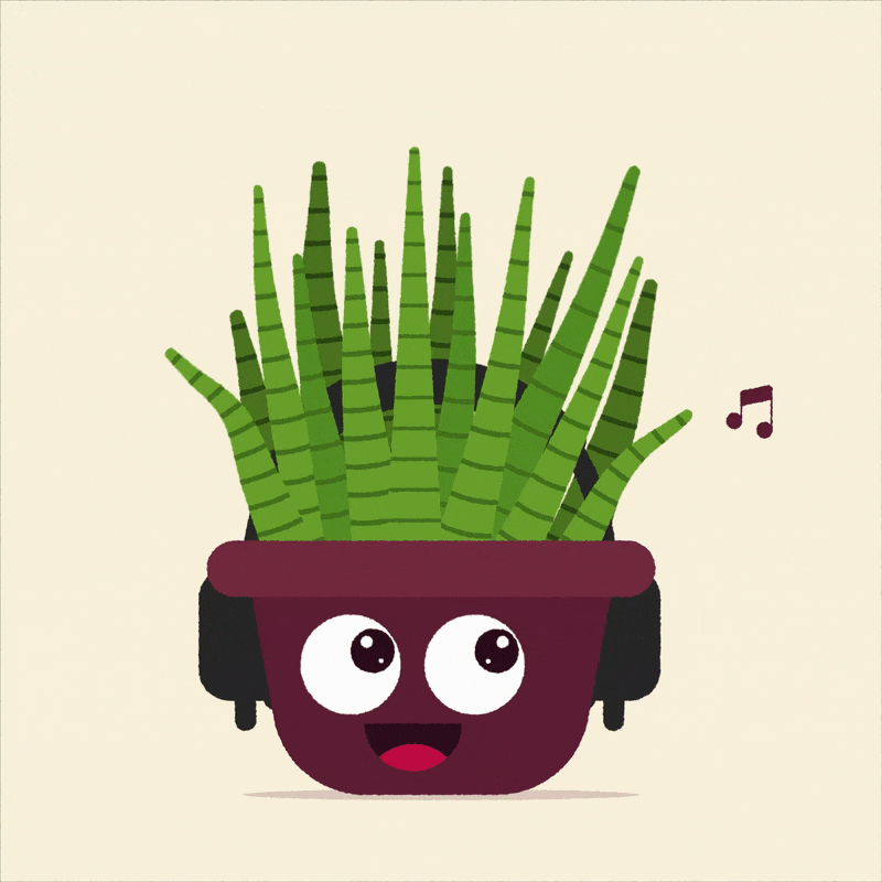  una planta en maceta escuchando música en auriculares