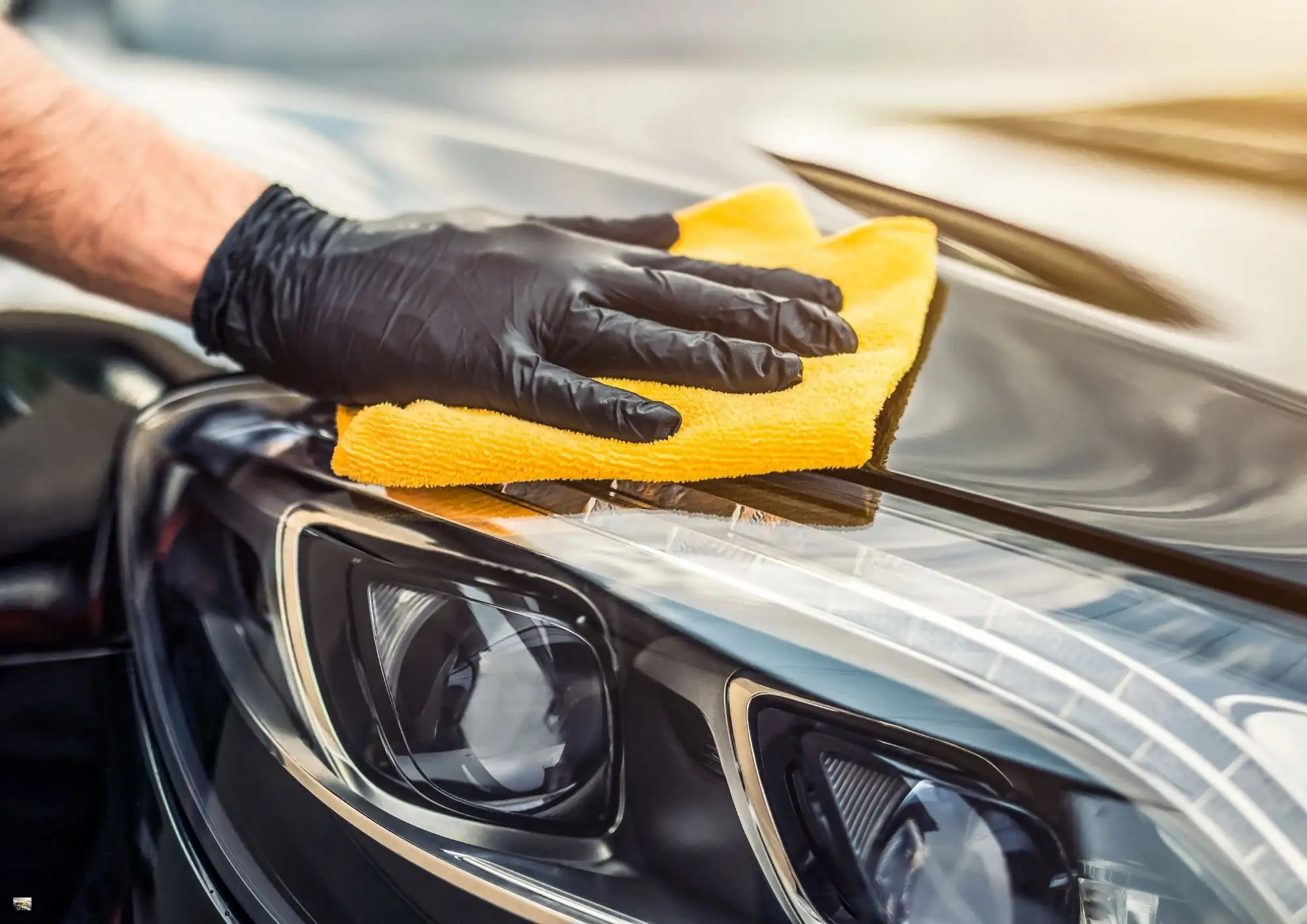 Professional car valeting service — hand-polishing a vehicle bonnet in Wrexham