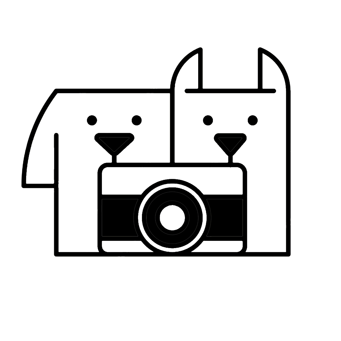 logo stilizzato per Stylized logo representing a dog and a cat with a camera, for pet and brand phot
