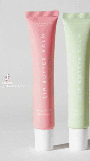 Tiktok video from Ruby & Millie account of different Lip Butter Balms