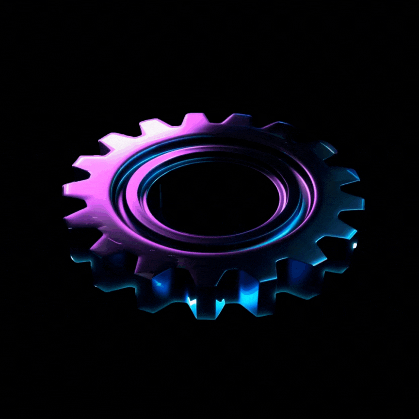 a gearwheel with a purple and blue light
