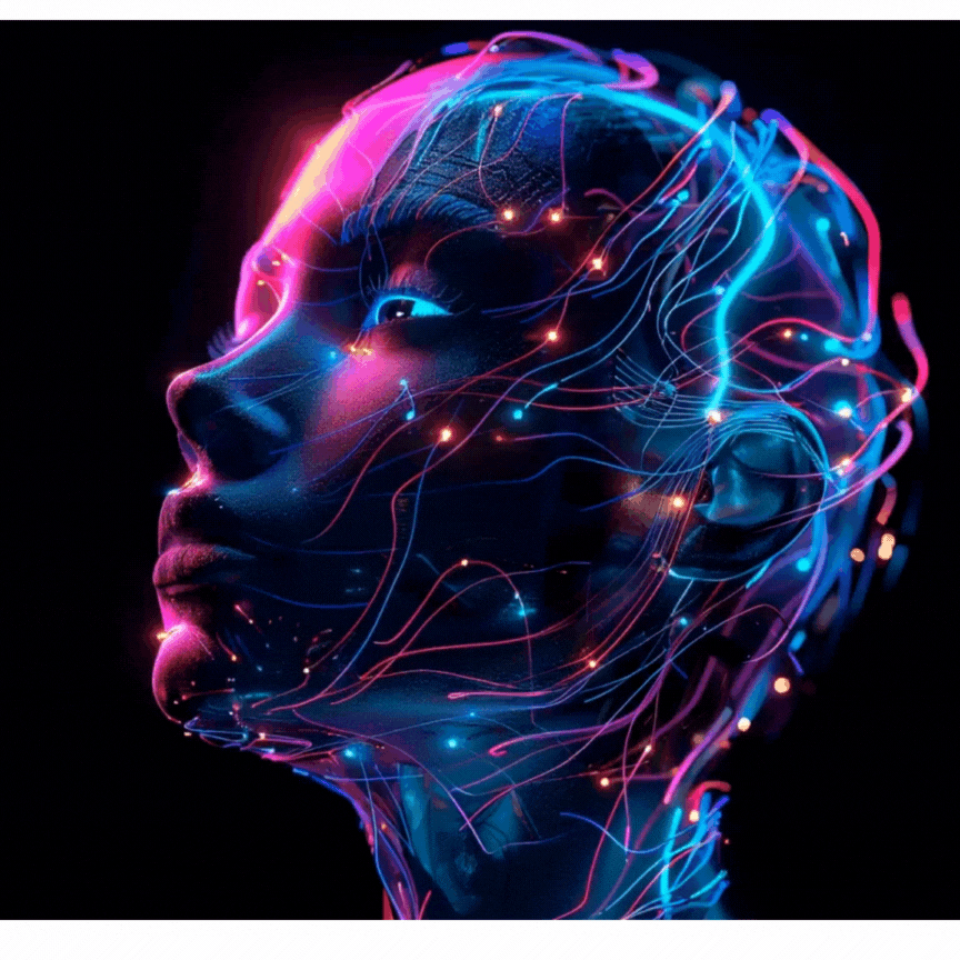 a woman with a glowing head and neck