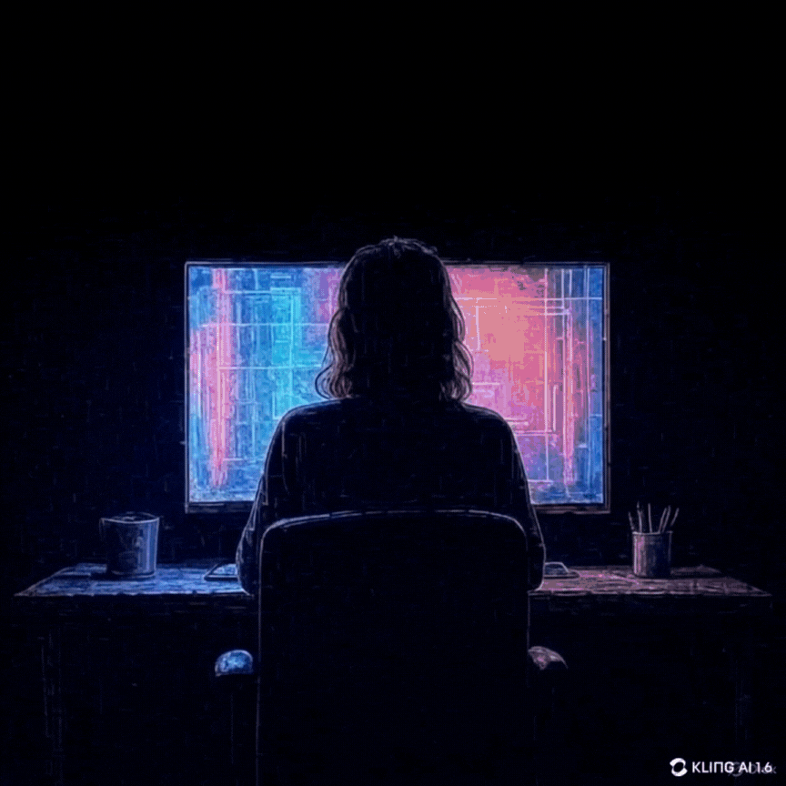 a person sitting at a desk with a computer monitor and a keyboard