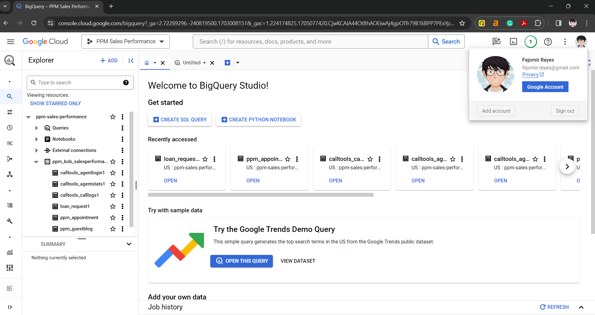 BigQuery data management workflow sample