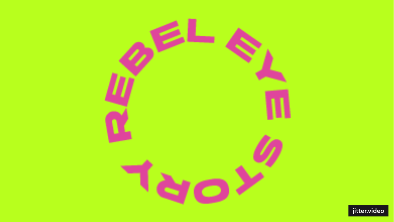 a circle of pink and green with the words, 'rebel eye story''