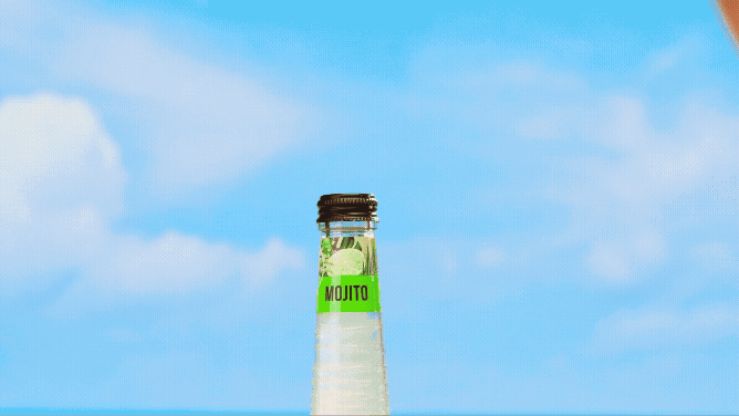 a bottle of water sitting on top of a table commercial