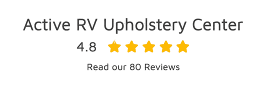 Active RV Upholstery Center 4.8 star rating with 80 customer reviews on a black background.