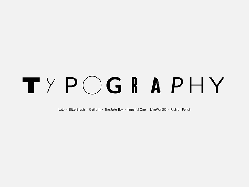 Ejemplo de tipografía creativa con la palabra Typography en distintos estilos de fuente, diseño gráf
