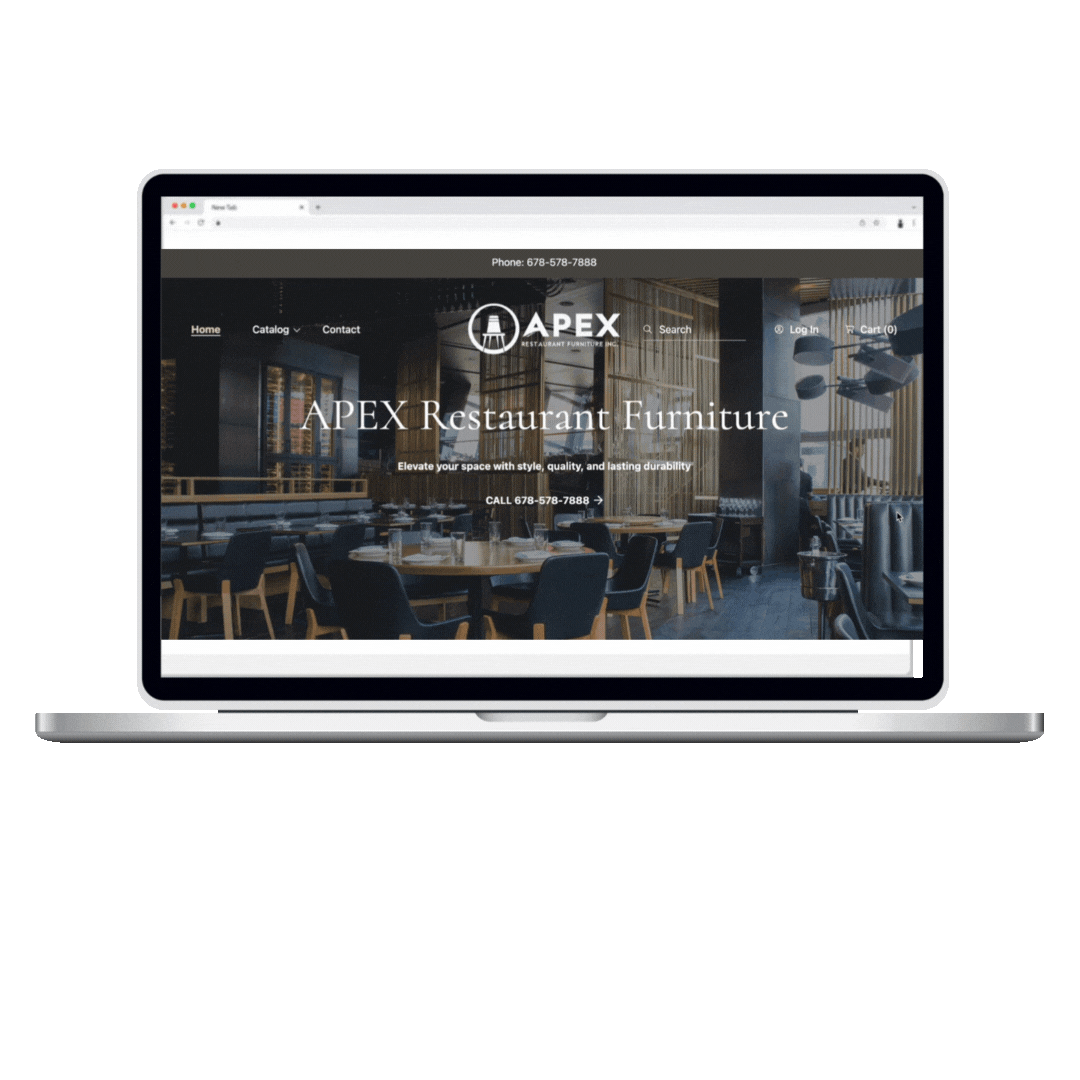 a laptop computer screen displaying a restaurant furniture website