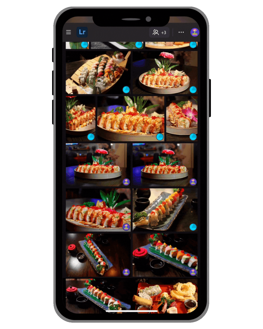 a cell phone showing a variety of food items