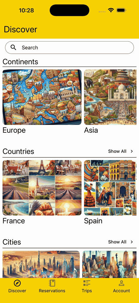 gif showing how to find and explore a continent, country, or city