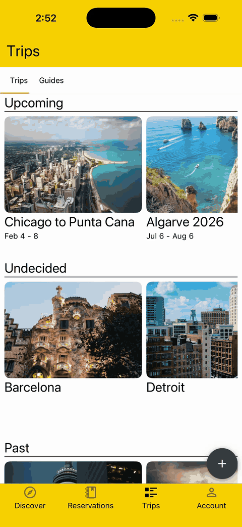 gif showing how to create, edit, and delete a trip