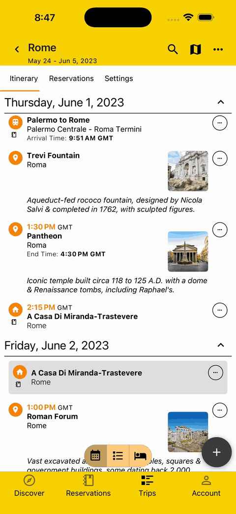 gif showing plans being rearranged on the itinerary