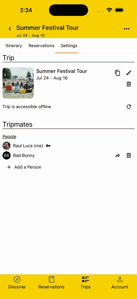 gif showing how a trip is downloading to access it offline