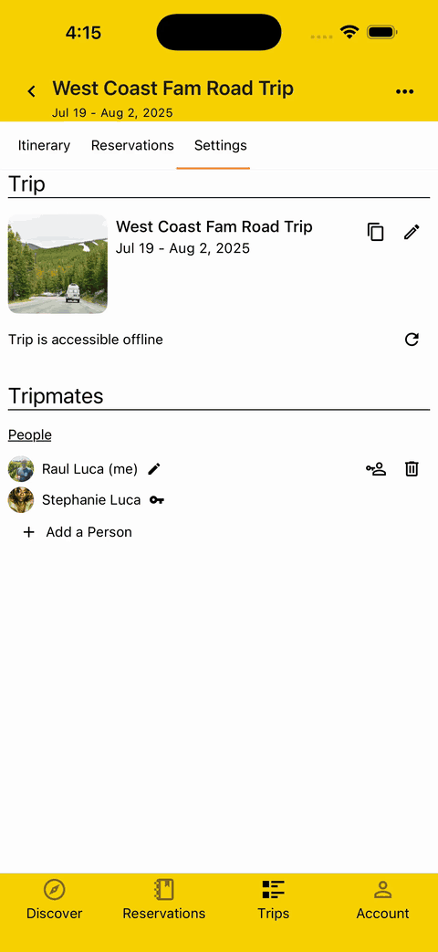 gif showing how to download a trip for offline use