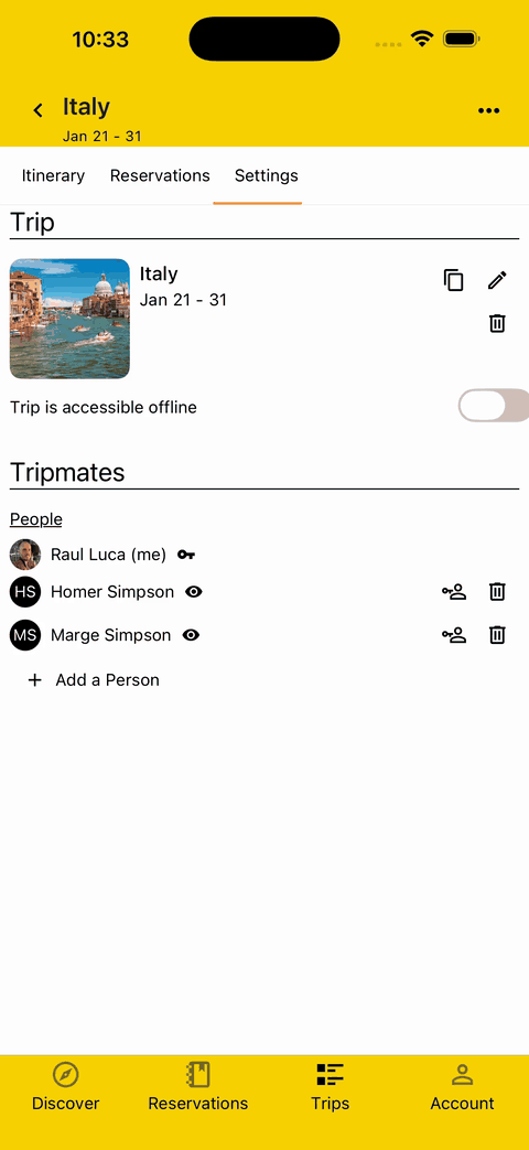 gif showing how to save trip for offline access