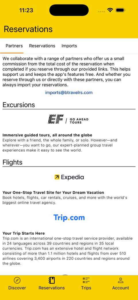 gif showing BTravelrs affiliate partners