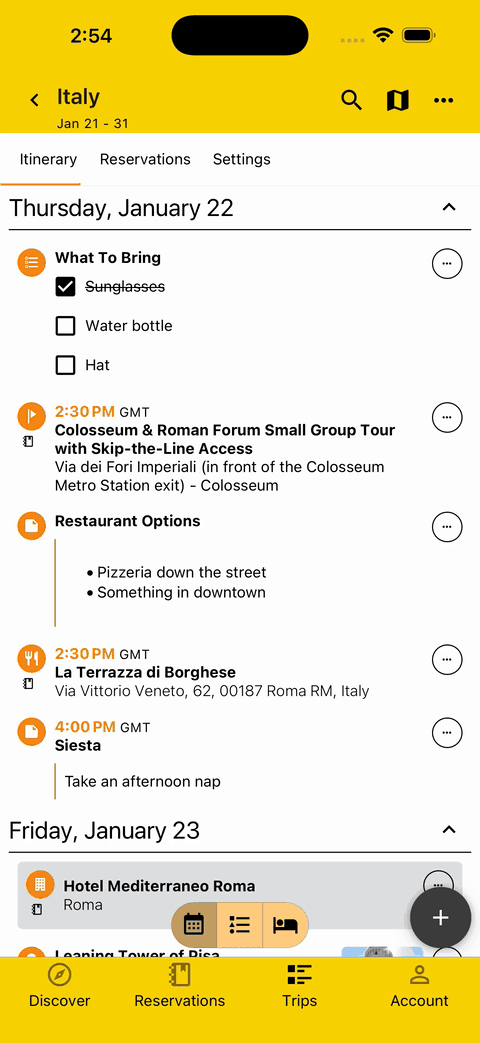 gif showing how plans can be rearranged on the itinerary