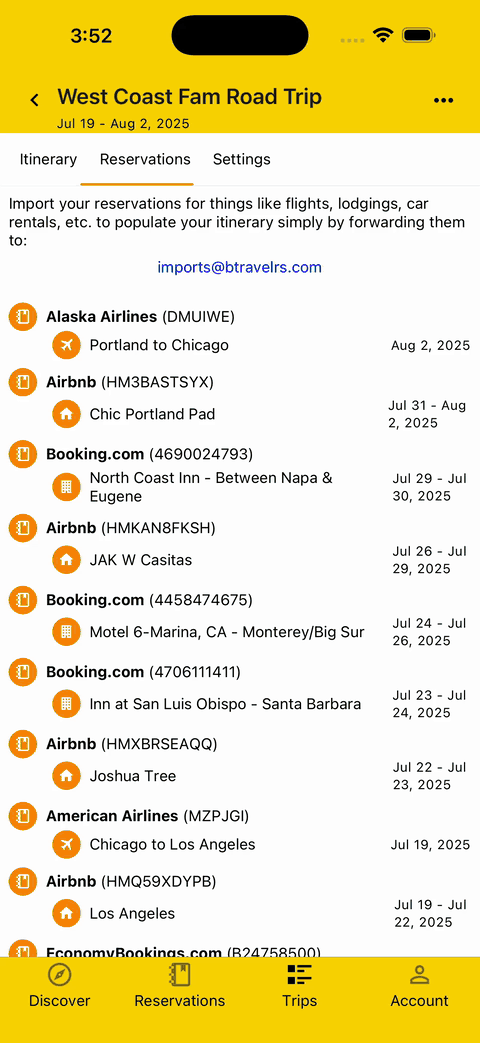 gif showing how to import a reservation to a trip