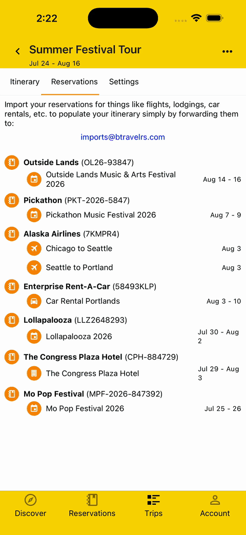 gif showing how to import a reservation to a trip