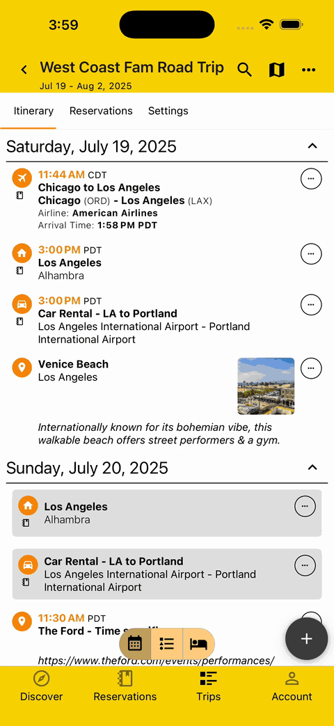 gif showing how to search itinerary