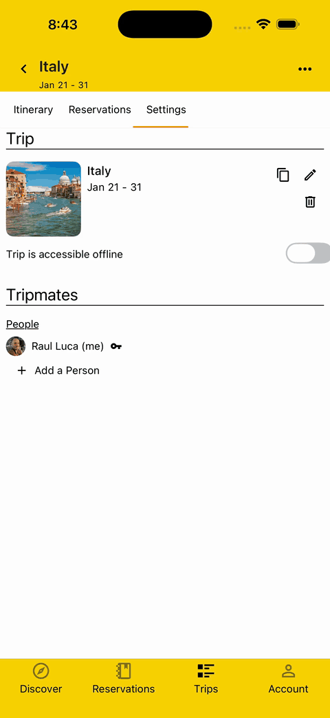 gif showing how to share trip with someone else