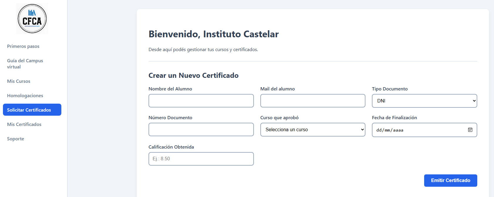 Panel del cliente CFCA