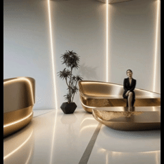 Luxury residential lobby architecture with sculptural gold interior elements in downtown Toronto