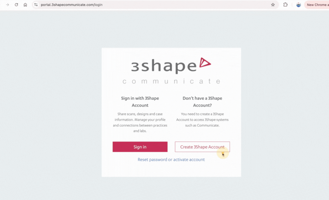 Gif picture with instruction on how to connect with our lab from 3shape.