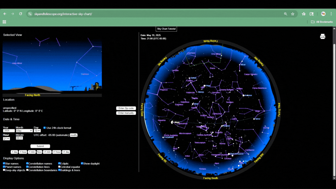 a interactive map of the night sky