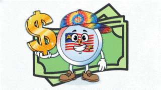 ATF Man holding a sparkling golden dollar sign, with green dollar bills in the background