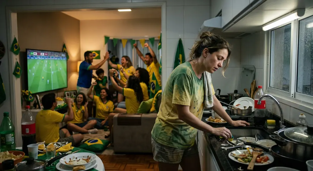 Mulher cansada na cozinha