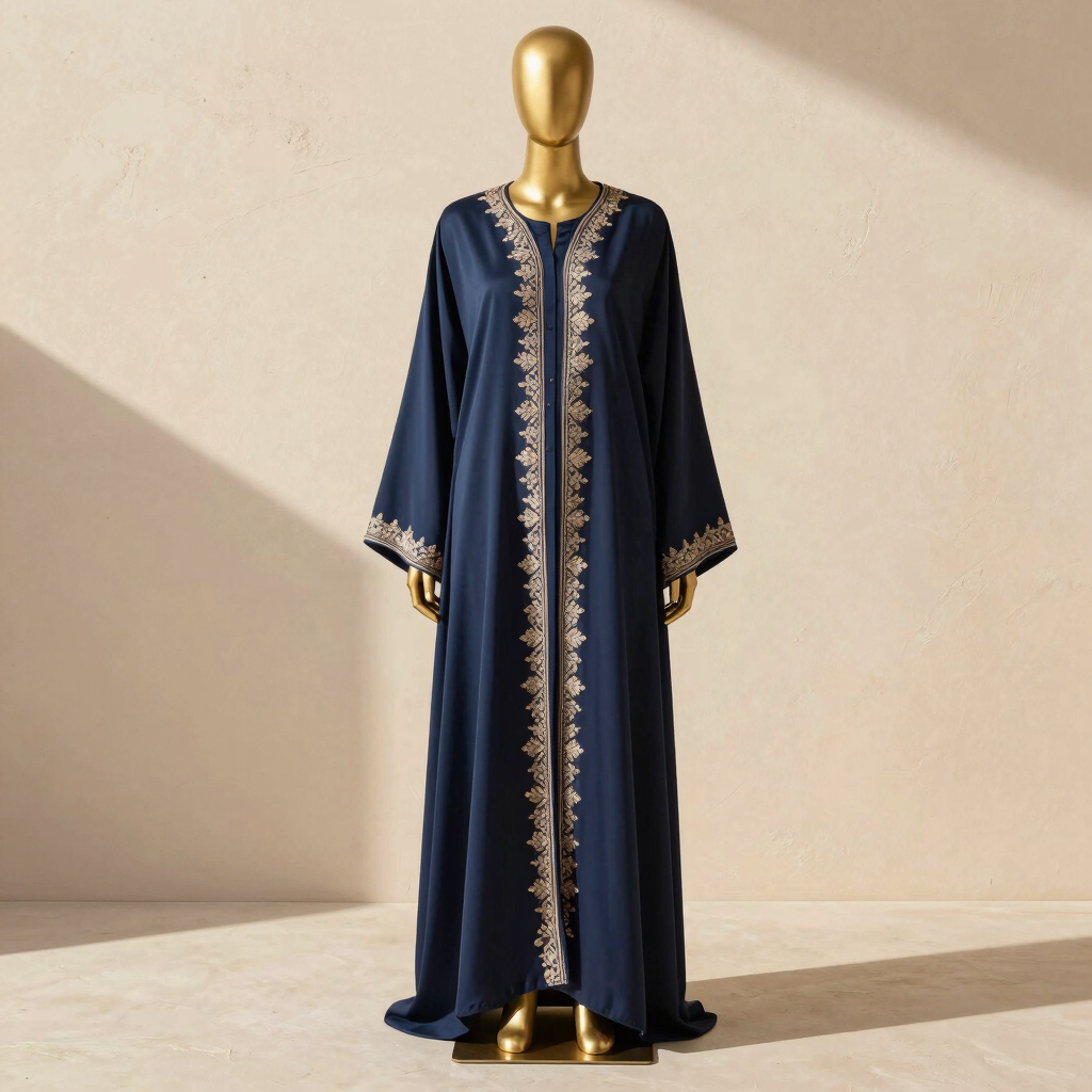 Amira Midnight Blue Embroidered Abaya