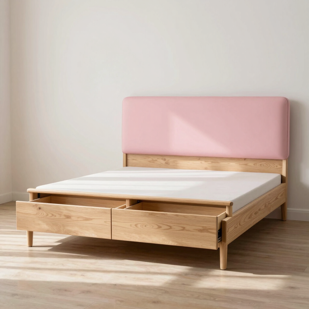 Mina Storage Bed in Sakura Pink